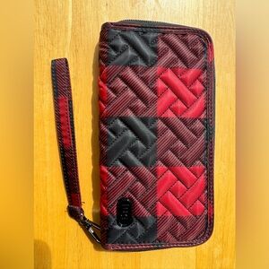 EUC Lug Handspring Wallet/Wristlet w/ RFID Protection in Buffalo Plaid Red